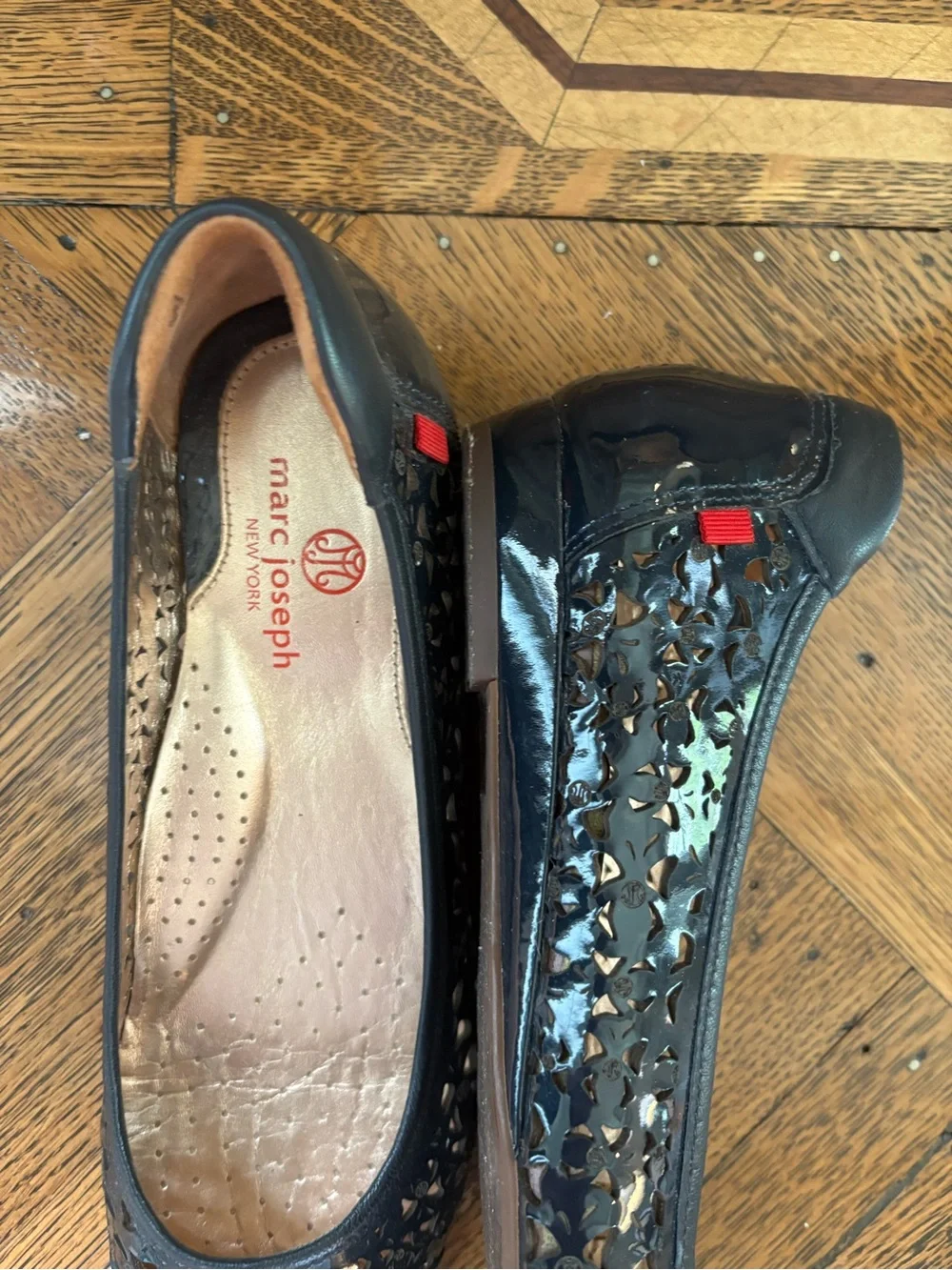Patent Navy Marc Joseph New York Ballet Flats with Laser-Cut Detail